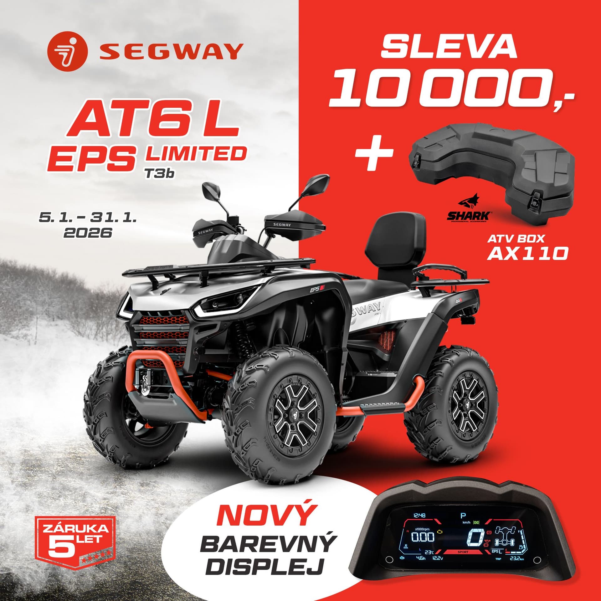 Segway AT6 L EPS Limited – novoroční akce se slevou 10 000 Kč a zadním boxem zdarma. Nyní s barevným displejem