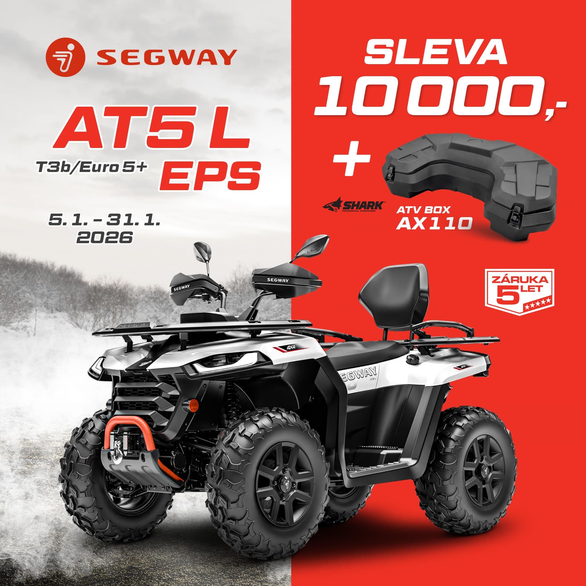 Segway AT5 L EPS – novoroční akce se slevou 10 000 Kč a zadním boxem zdarma